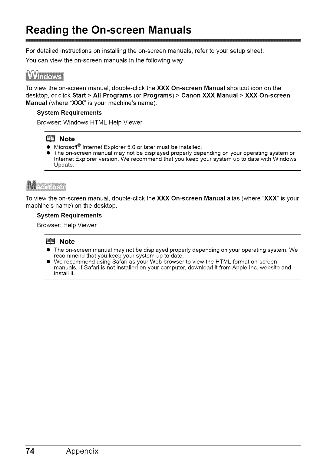 Canon MP470 quick start Reading the On-screen Manuals, Appendix 