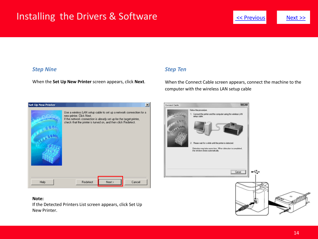 Canon MP495 manual Step Nine, Step Ten, Installing the Drivers & Software, << Previous, Next >> 