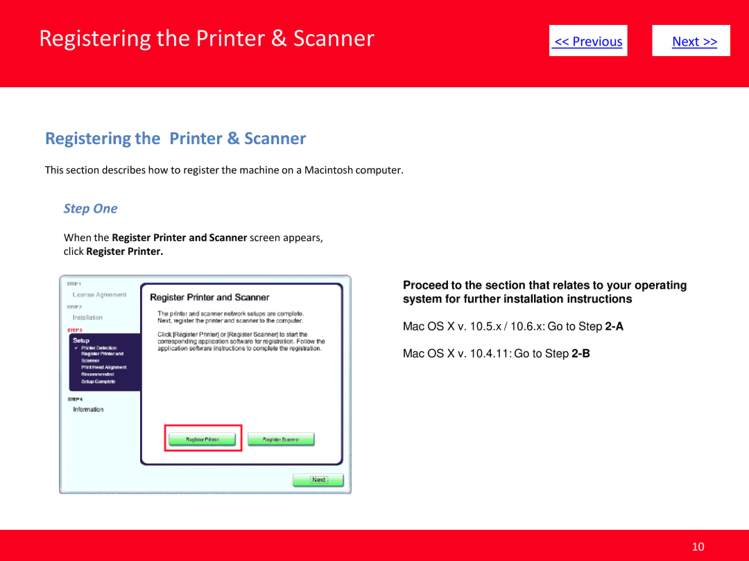 Canon MP495 manual Registering the Printer & Scanner, Step One 