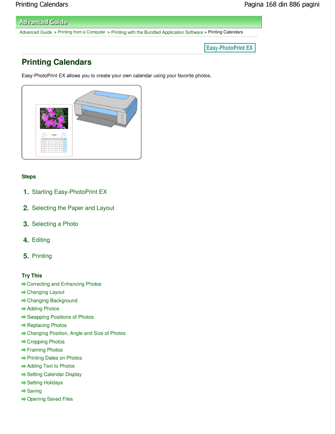 Canon MP550 manual Printing Calendars, Steps 