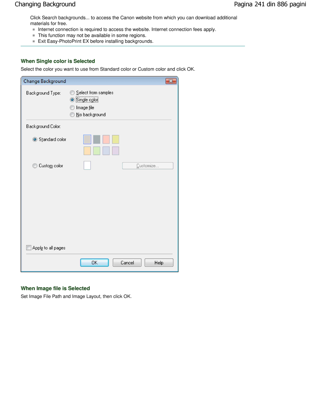 Canon MP550 manual When Single color is Selected, When Image file is Selected 