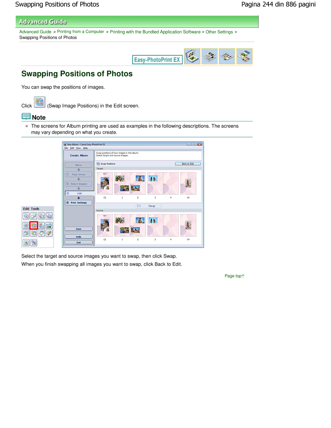 Canon MP550 manual Swapping Positions of Photos 