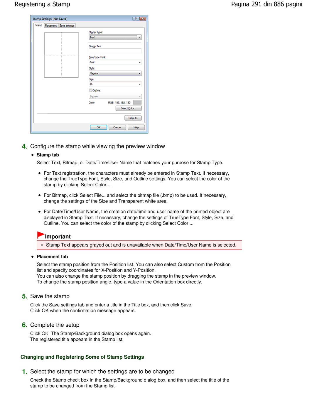 Canon MP550 manual Save the stamp, Select the stamp for which the settings are to be changed 