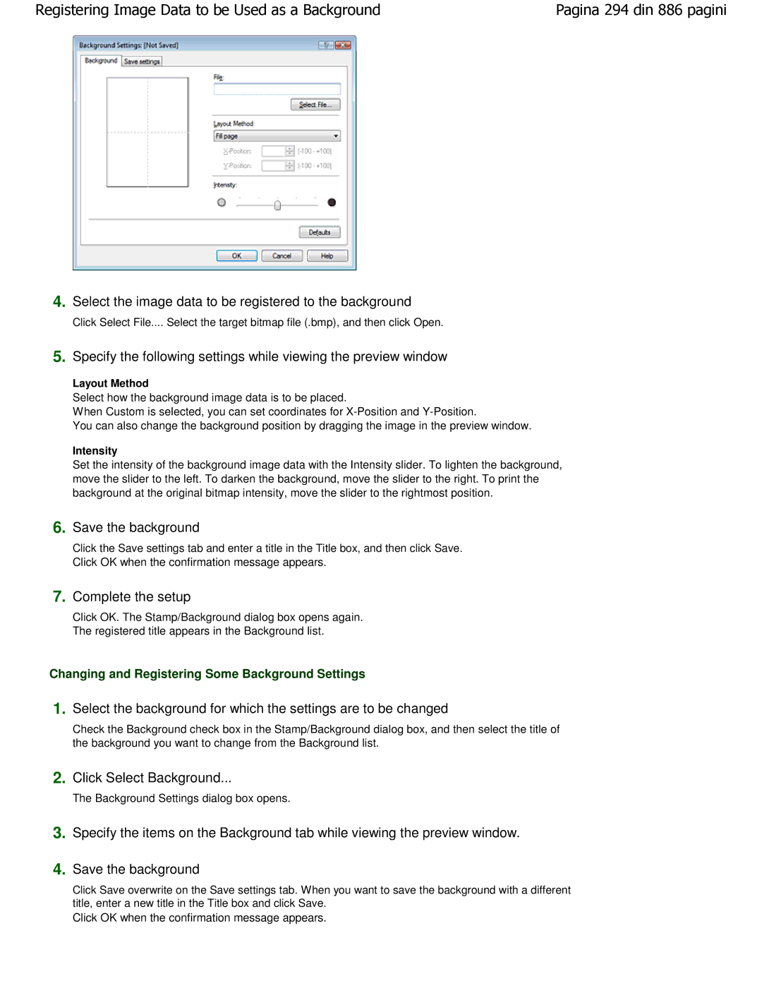 Canon MP550 manual Select the image data to be registered to the background, Save the background, Layout Method, Intensity 