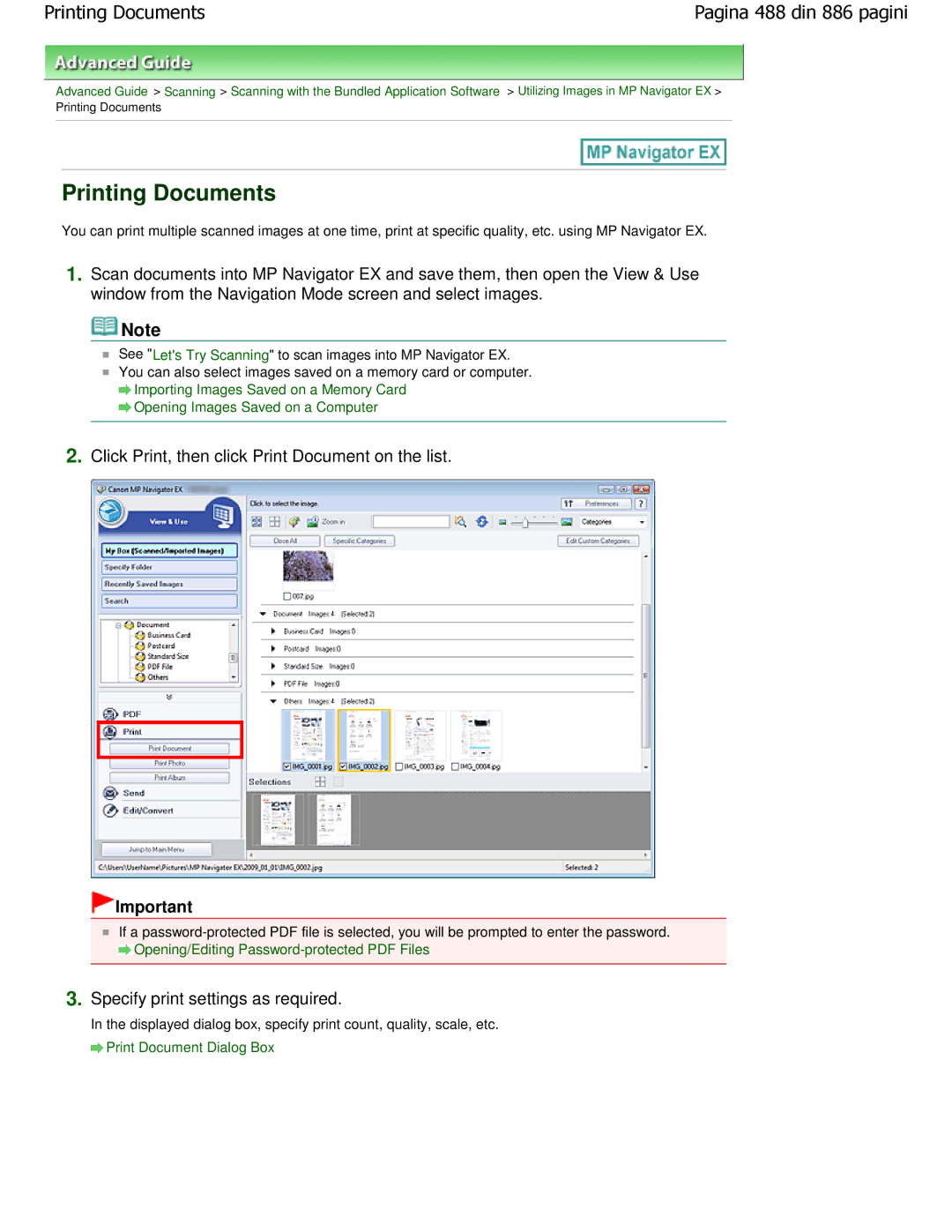 Canon MP550 manual Printing Documents, Print Document Dialog Box 