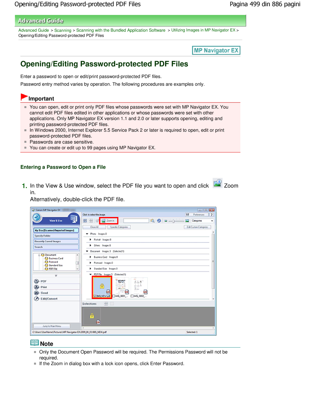 Canon MP550 manual Entering a Password to Open a File 