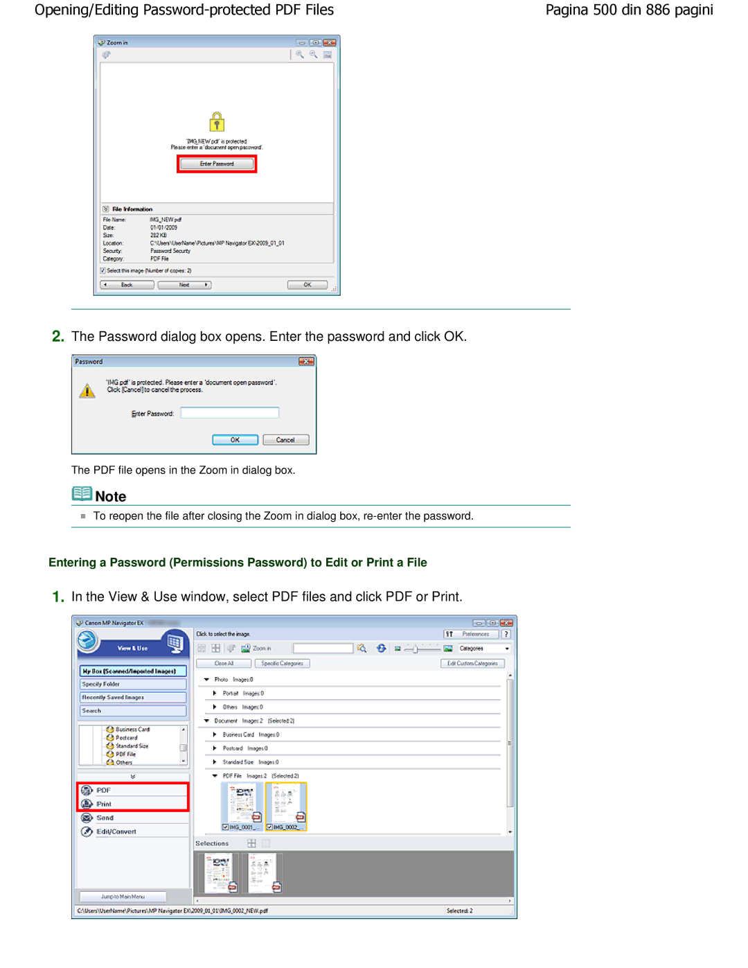 Canon MP550 manual Password dialog box opens. Enter the password and click OK 