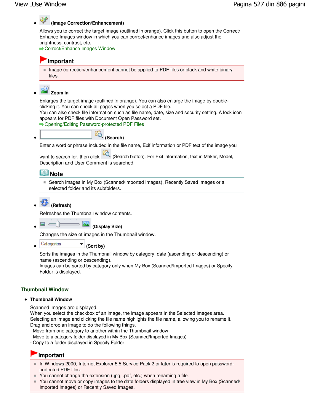 Canon MP550 manual Image Correction/Enhancement, Files, Zoom Search 