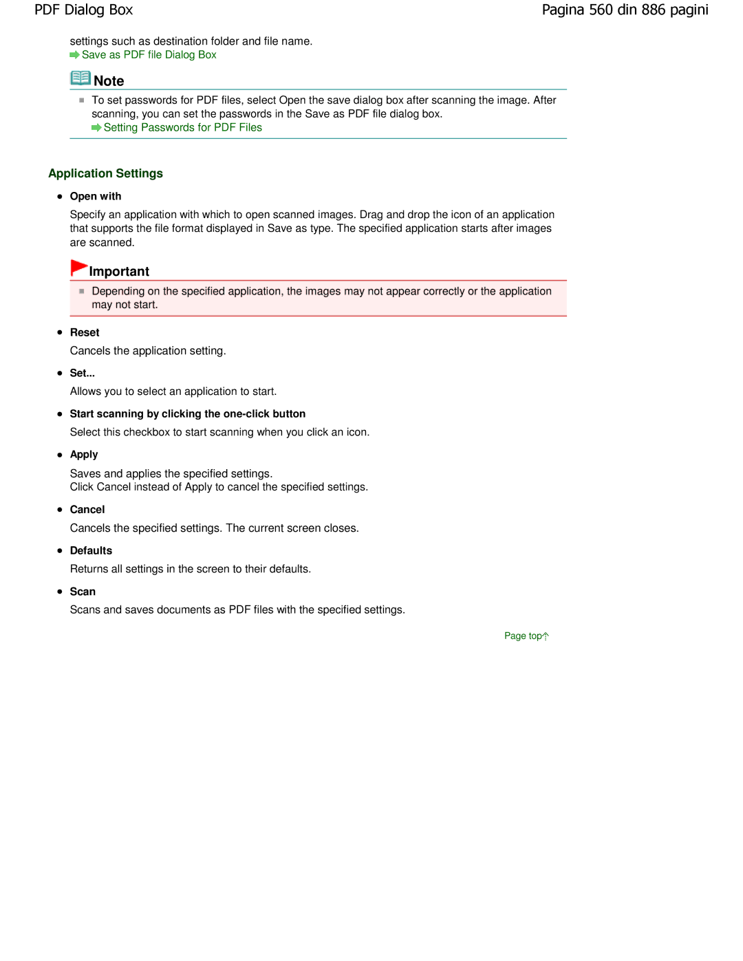 Canon MP550 manual Settings such as destination folder and file name, Cancels the application setting 