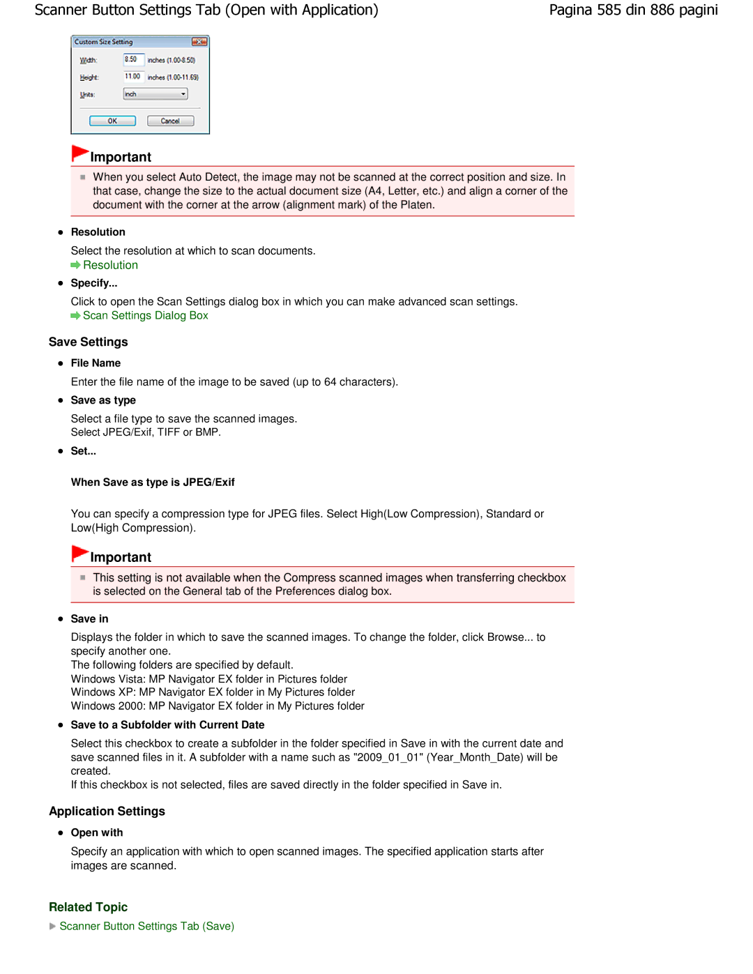 Canon MP550 manual Application Settings, Resolution 