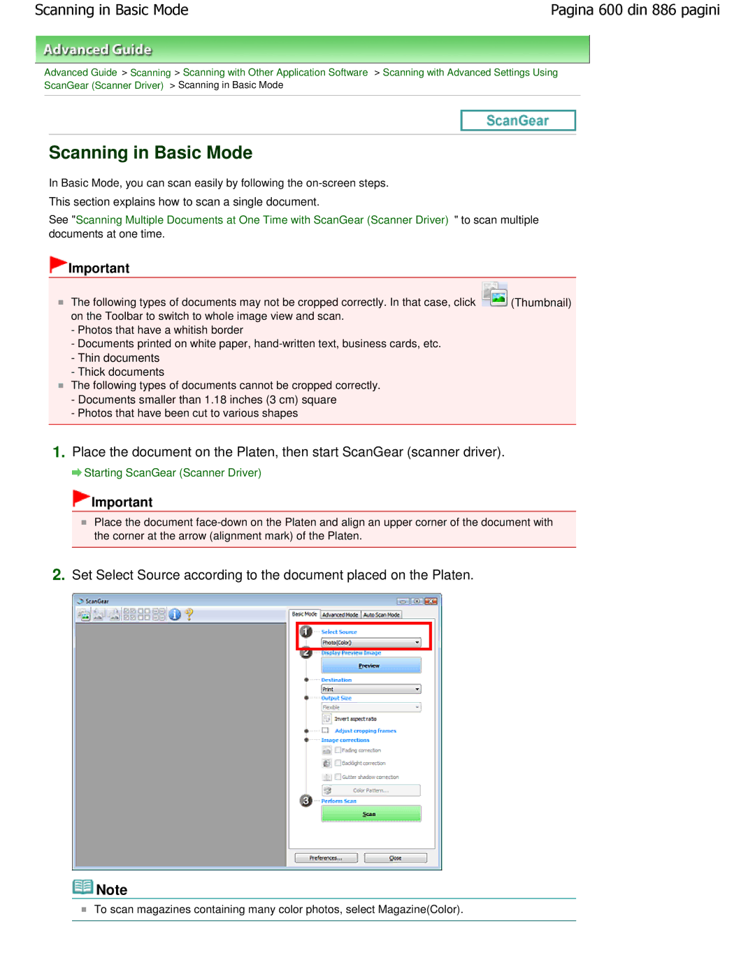 Canon MP550 manual Scanning in Basic Mode, Starting ScanGear Scanner Driver 