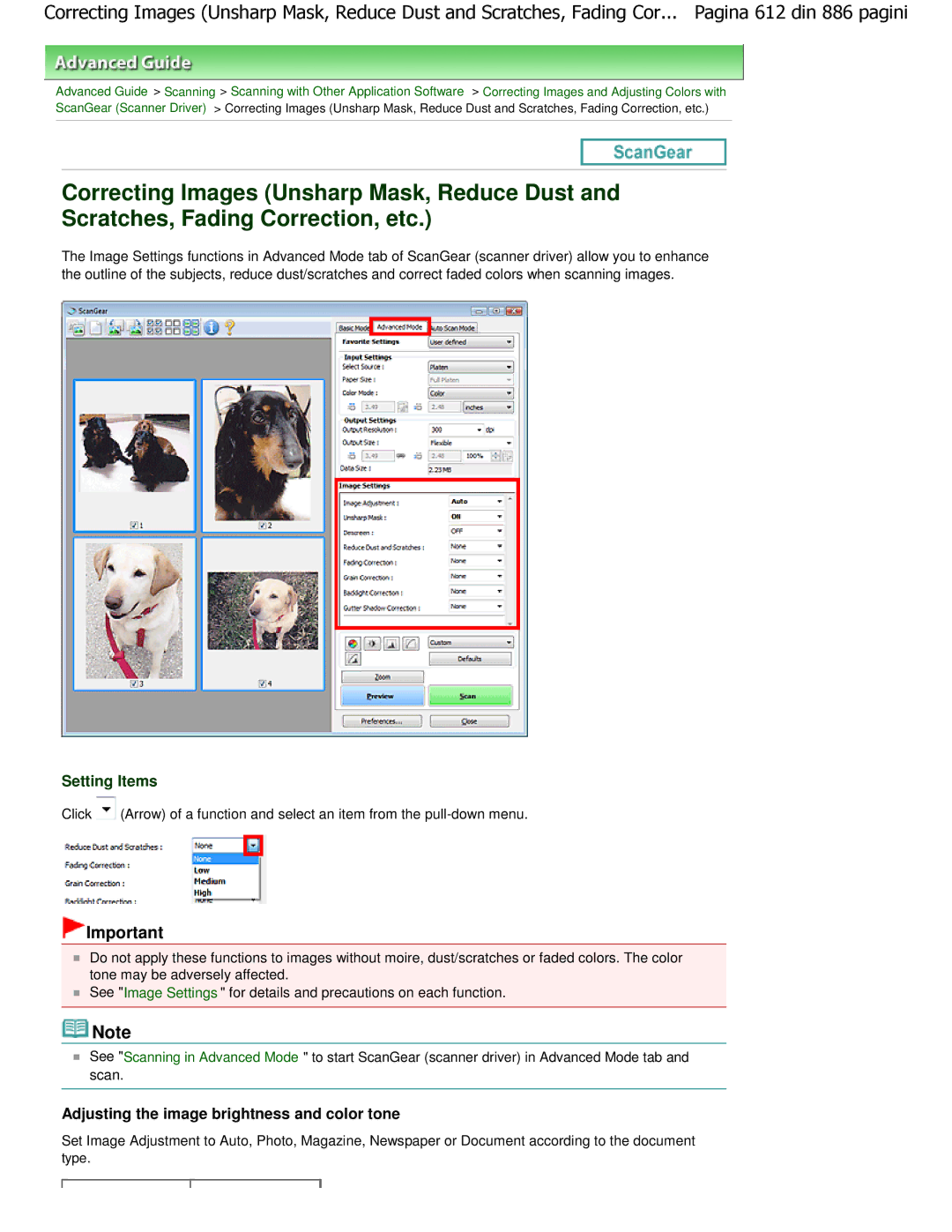 Canon MP550 manual Setting Items, Adjusting the image brightness and color tone 