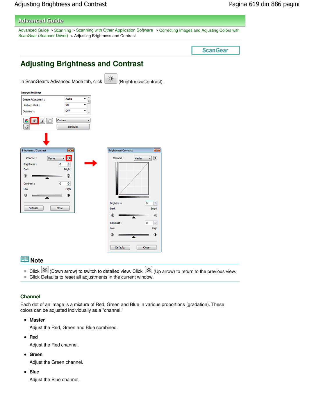 Canon MP550 manual Adjusting Brightness and Contrast, Channel 