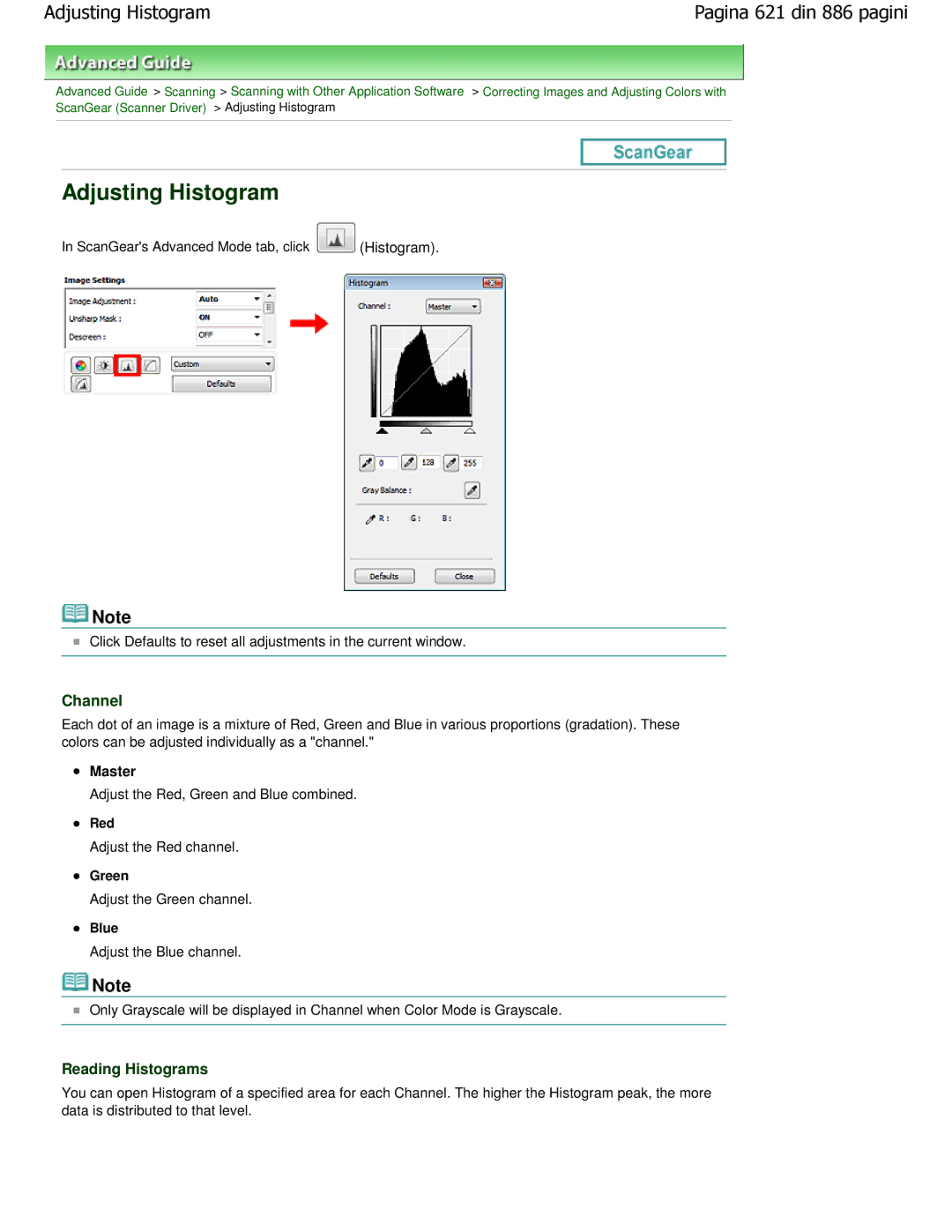 Canon MP550 manual Adjusting Histogram, Reading Histograms 