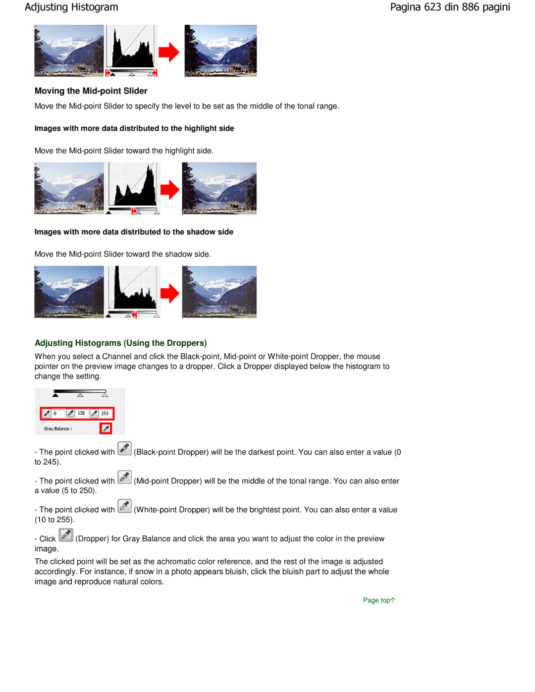 Canon MP550 manual Moving the Mid-point Slider, Adjusting Histograms Using the Droppers 