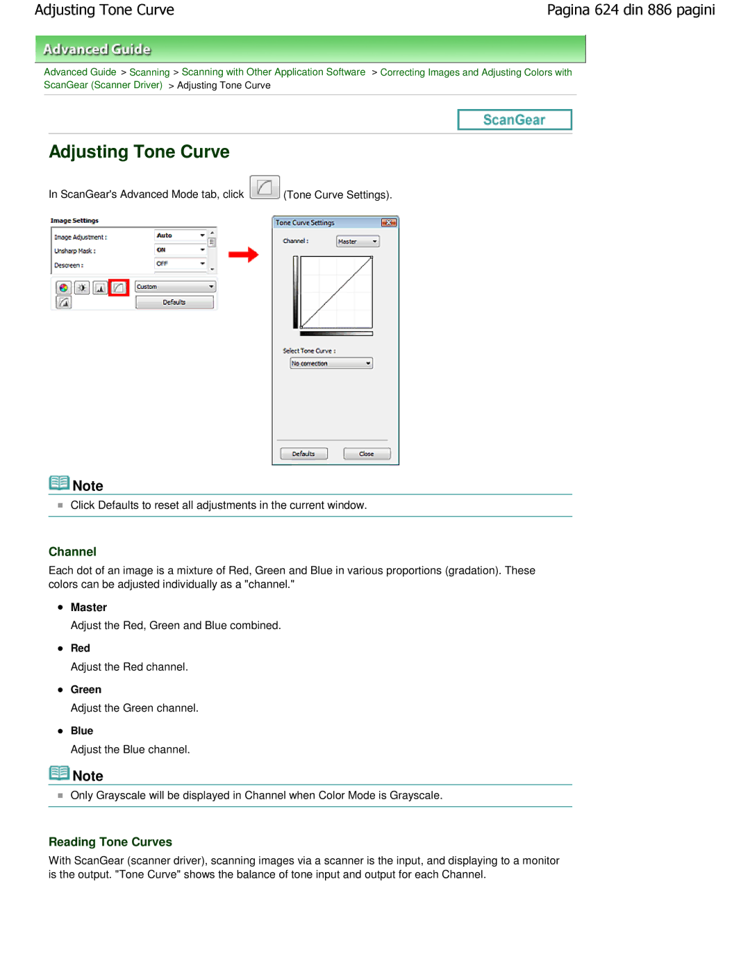 Canon MP550 manual Adjusting Tone Curve, Reading Tone Curves 