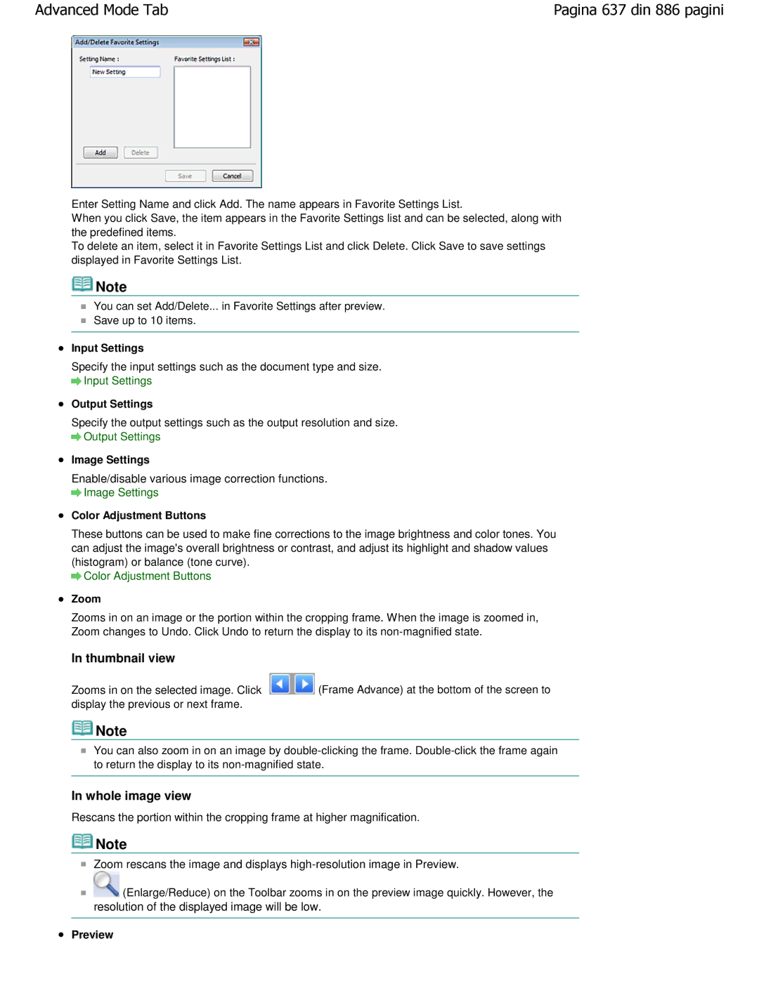 Canon MP550 manual Input Settings, Output Settings, Image Settings, Enable/disable various image correction functions 