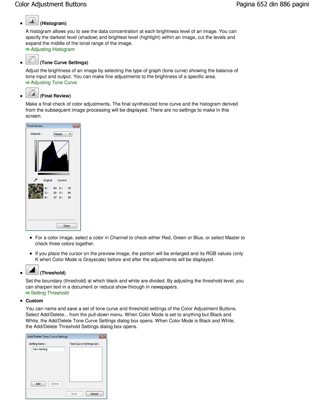 Canon MP550 manual Histogram, Tone Curve Settings, Final Review, Threshold 