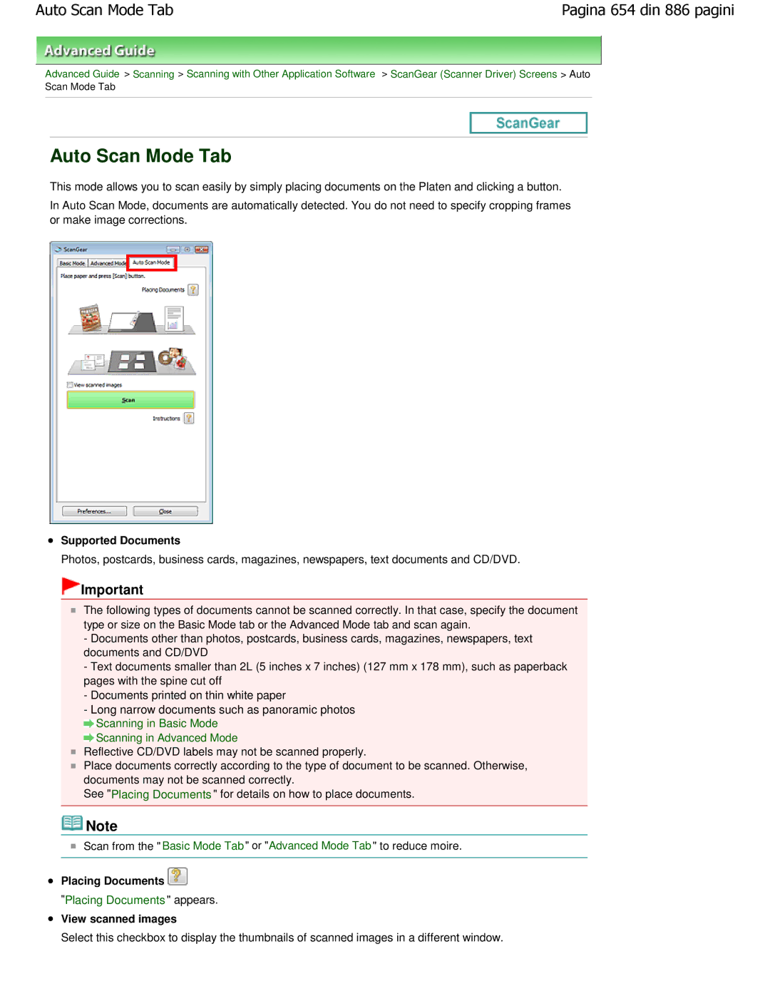 Canon MP550 manual Supported Documents, Placing Documents appears, View scanned images 