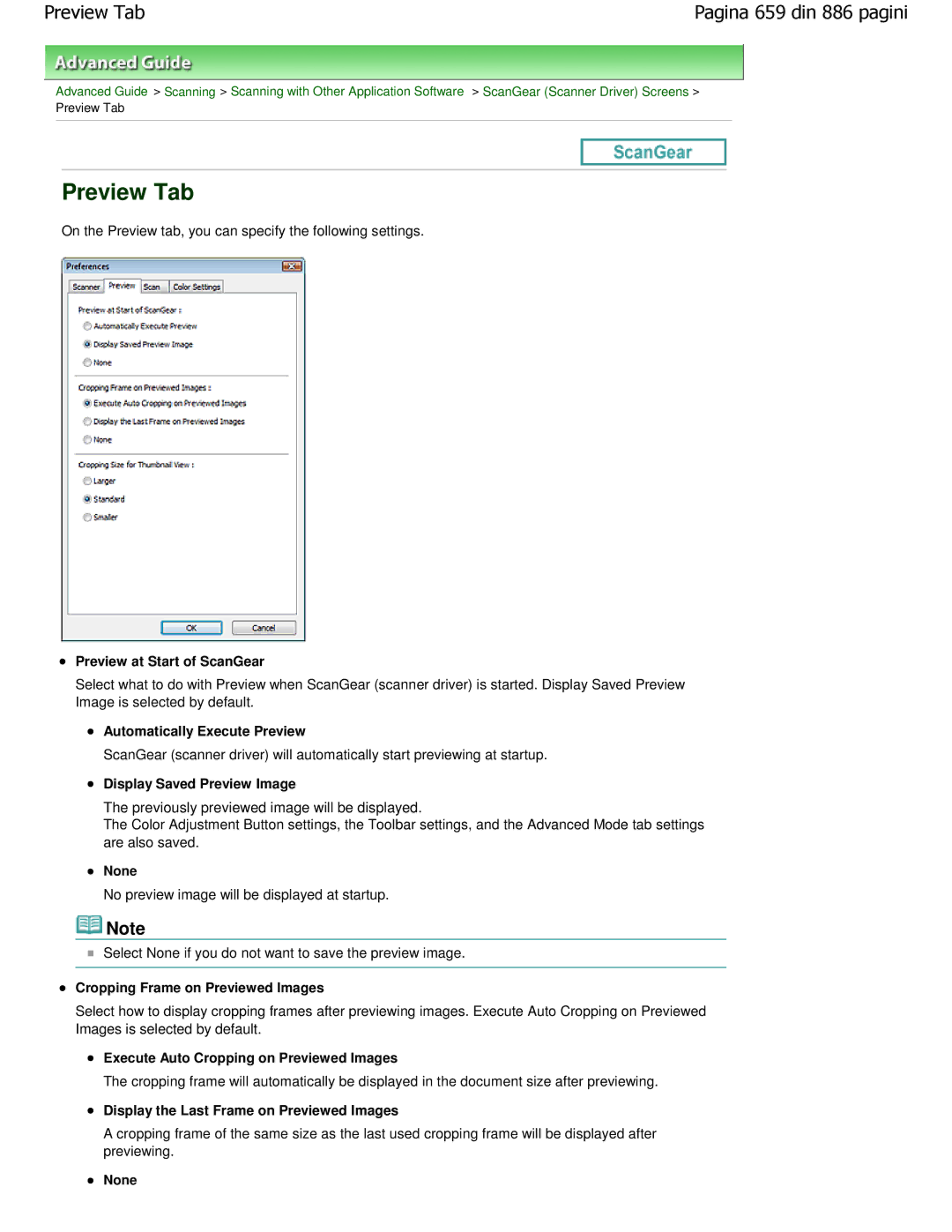 Canon MP550 manual Preview at Start of ScanGear, Automatically Execute Preview, Display Saved Preview Image 