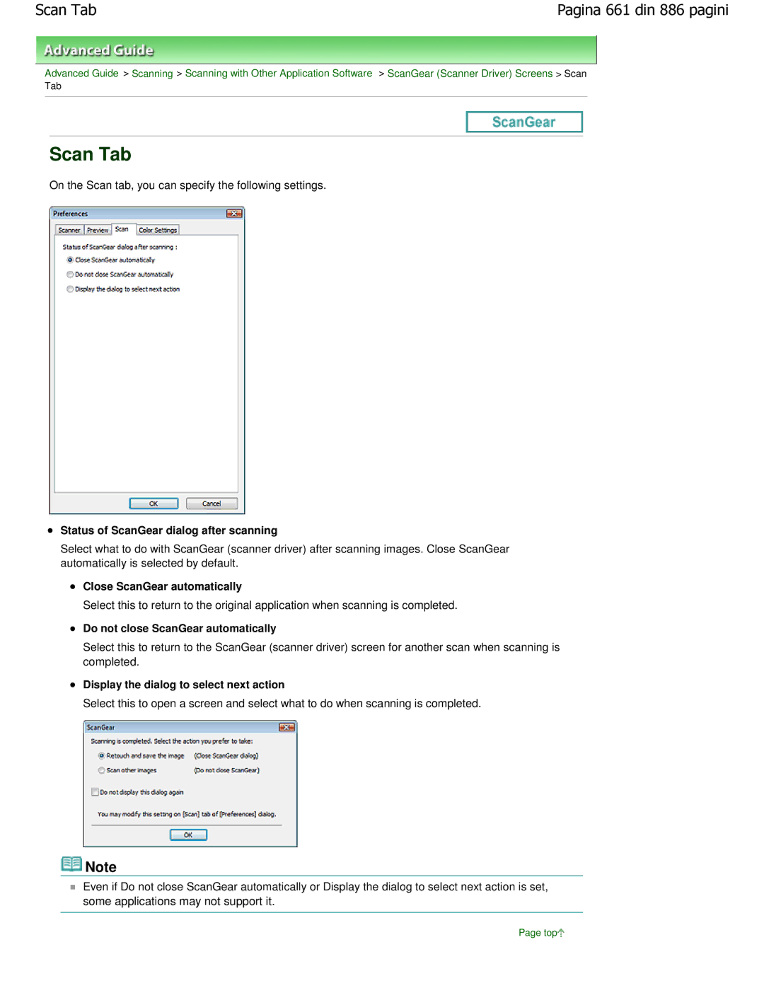 Canon MP550 manual On the Scan tab, you can specify the following settings, Status of ScanGear dialog after scanning 