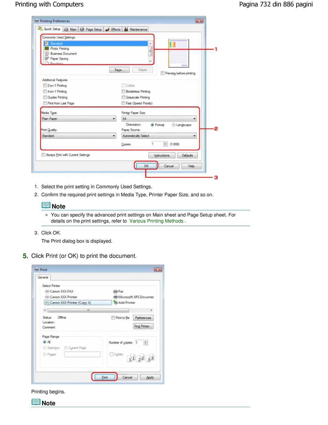 Canon MP550 manual Click Print or OK to print the document, Printing begins 