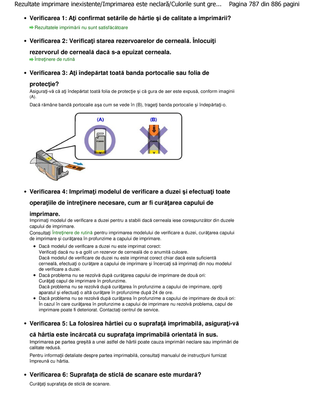 Canon MP550 manual Verificarea 6 Suprafaţa de sticlă de scanare este murdară?, Curăţaţi suprafaţa de sticlă de scanare 