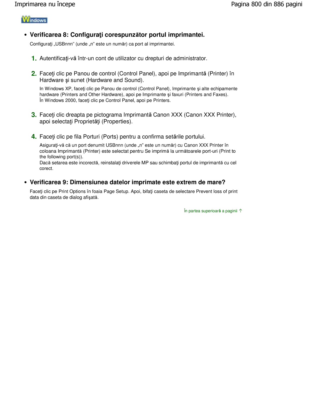 Canon MP550 manual Verificarea 8 Configuraţi corespunzător portul imprimantei 