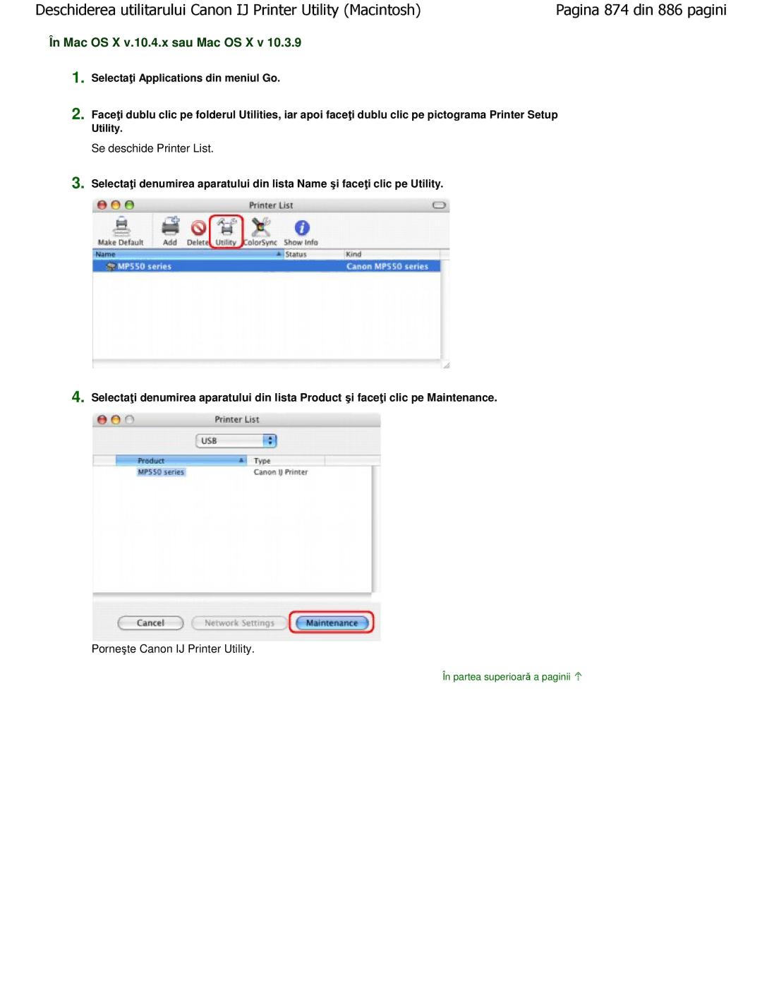 Canon MP550 manual În Mac OS X v.10.4.x sau Mac OS X v 
