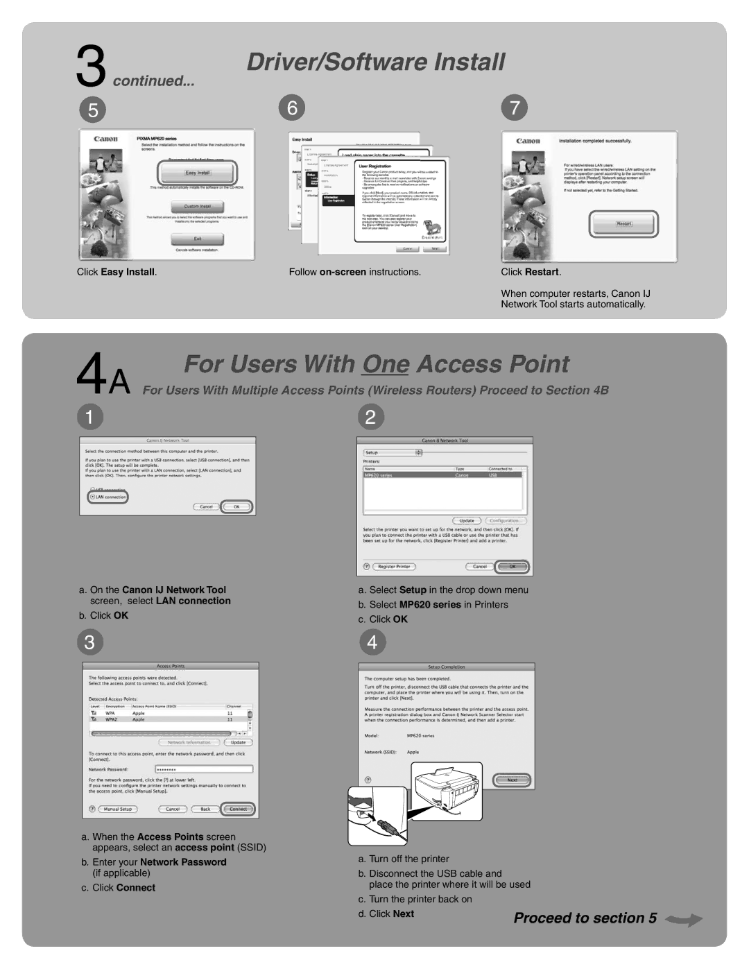 Canon MP620 manual For Users With One Access Point, Click Easy Install 