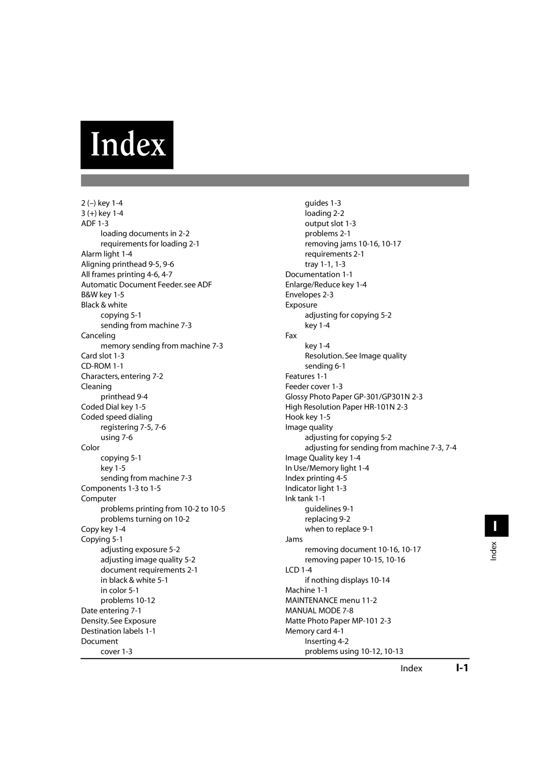 Canon MP700, MP730 manual Index 