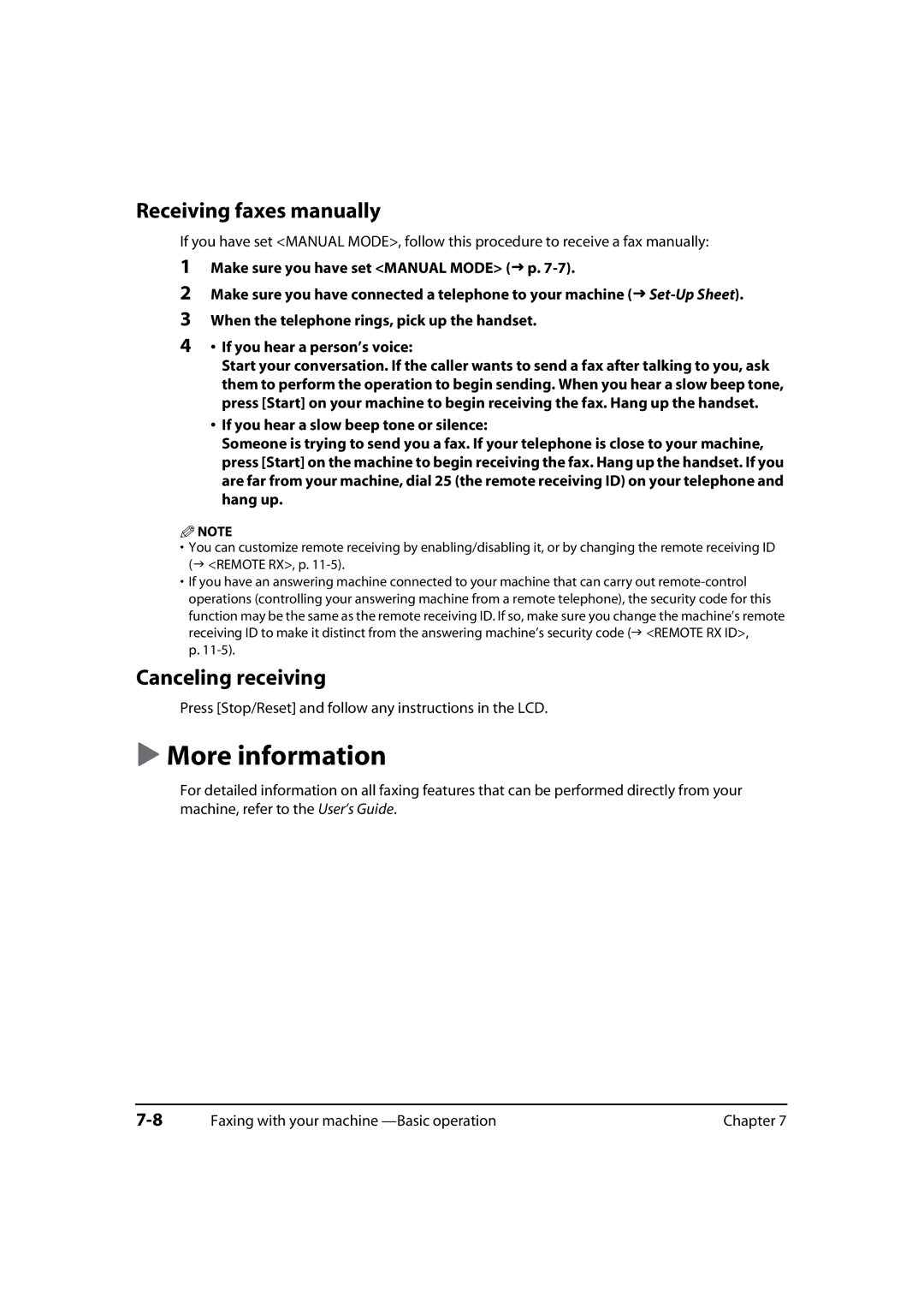 Canon MP730, MP700 Receiving faxes manually, Canceling receiving 