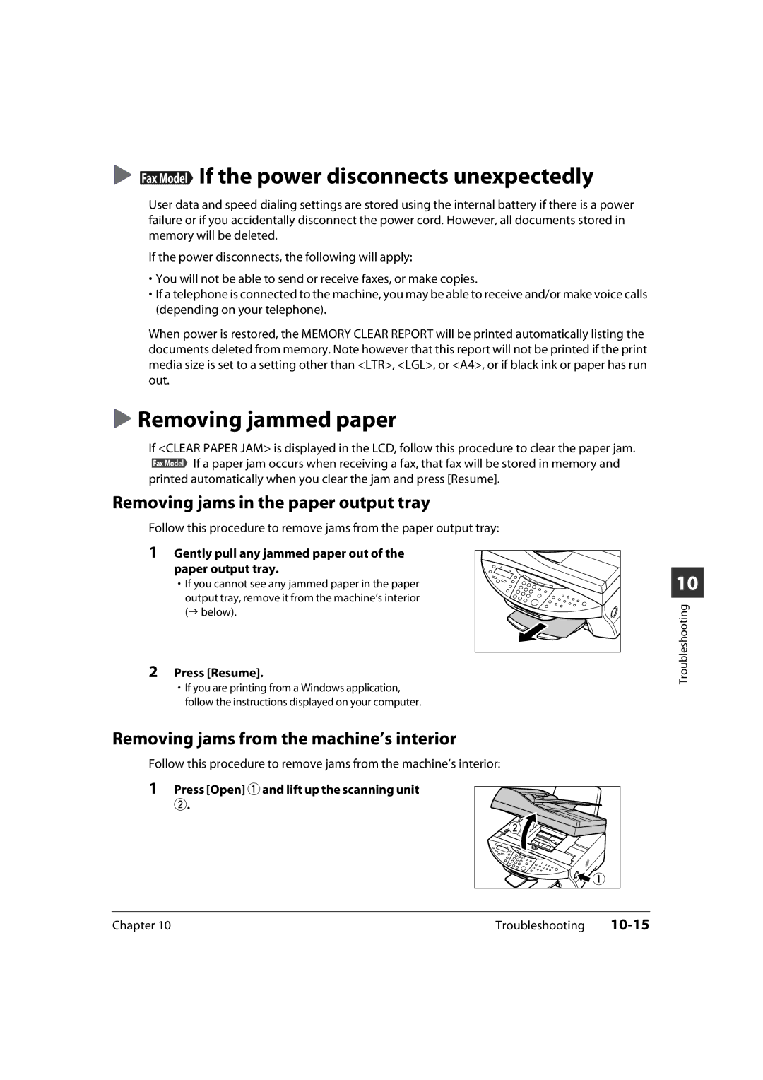 Canon MP700, MP730 If the power disconnects unexpectedly, Removing jammed paper, Removing jams in the paper output tray 