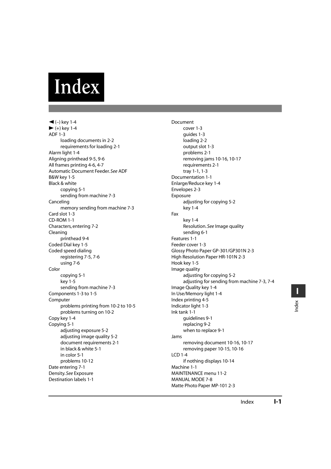 Canon MP700, MP730 manual Index 