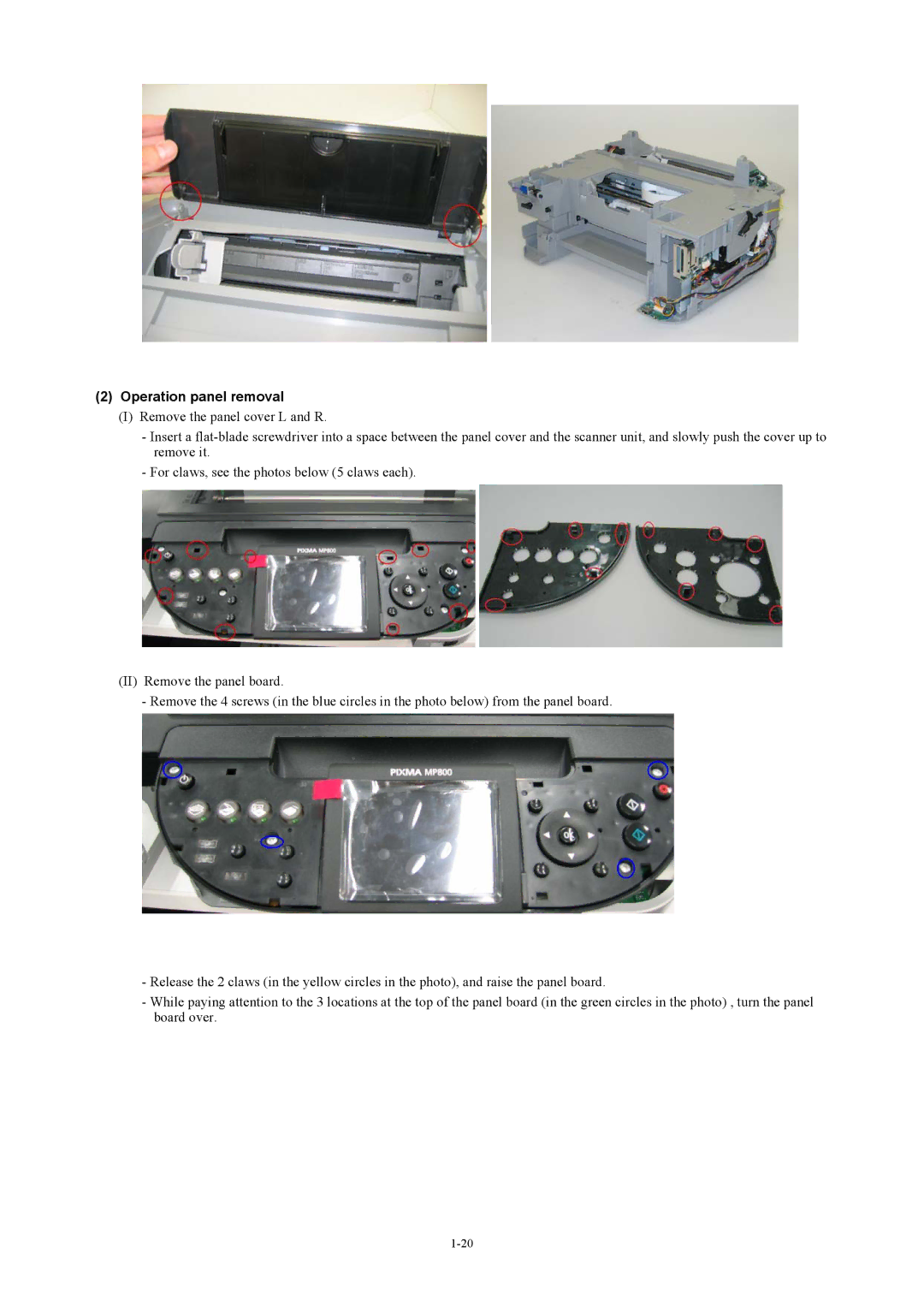 Canon MP800 manual Operation panel removal 