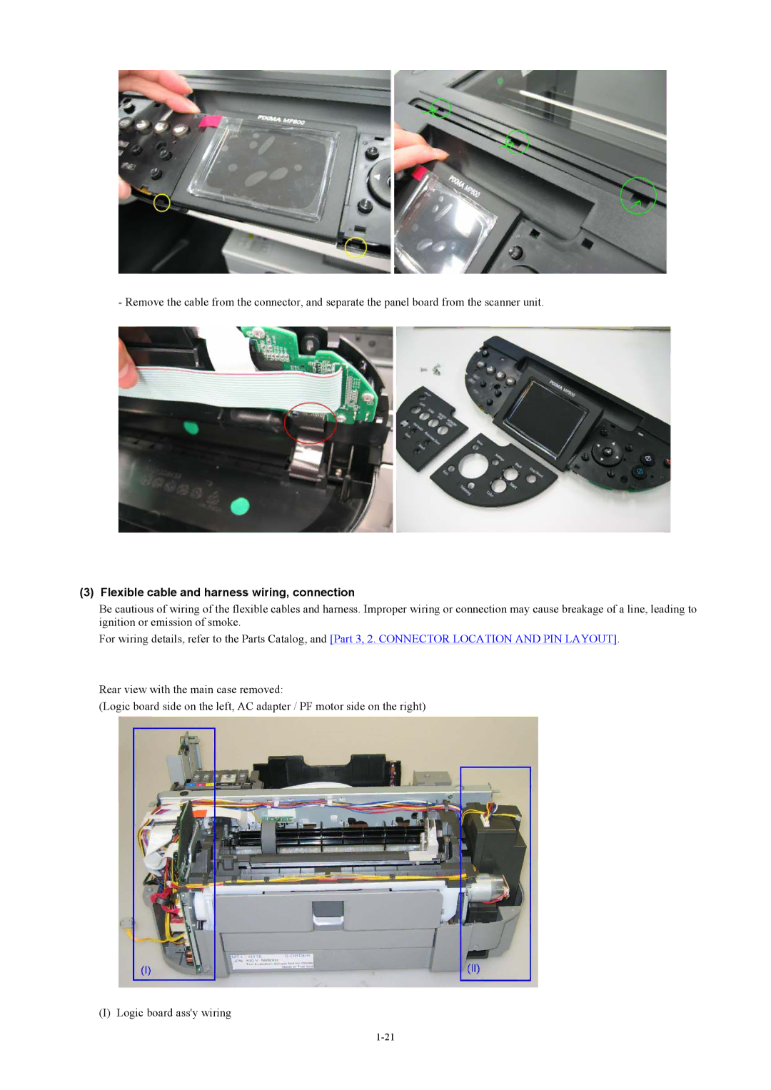 Canon MP800 manual Flexible cable and harness wiring, connection 