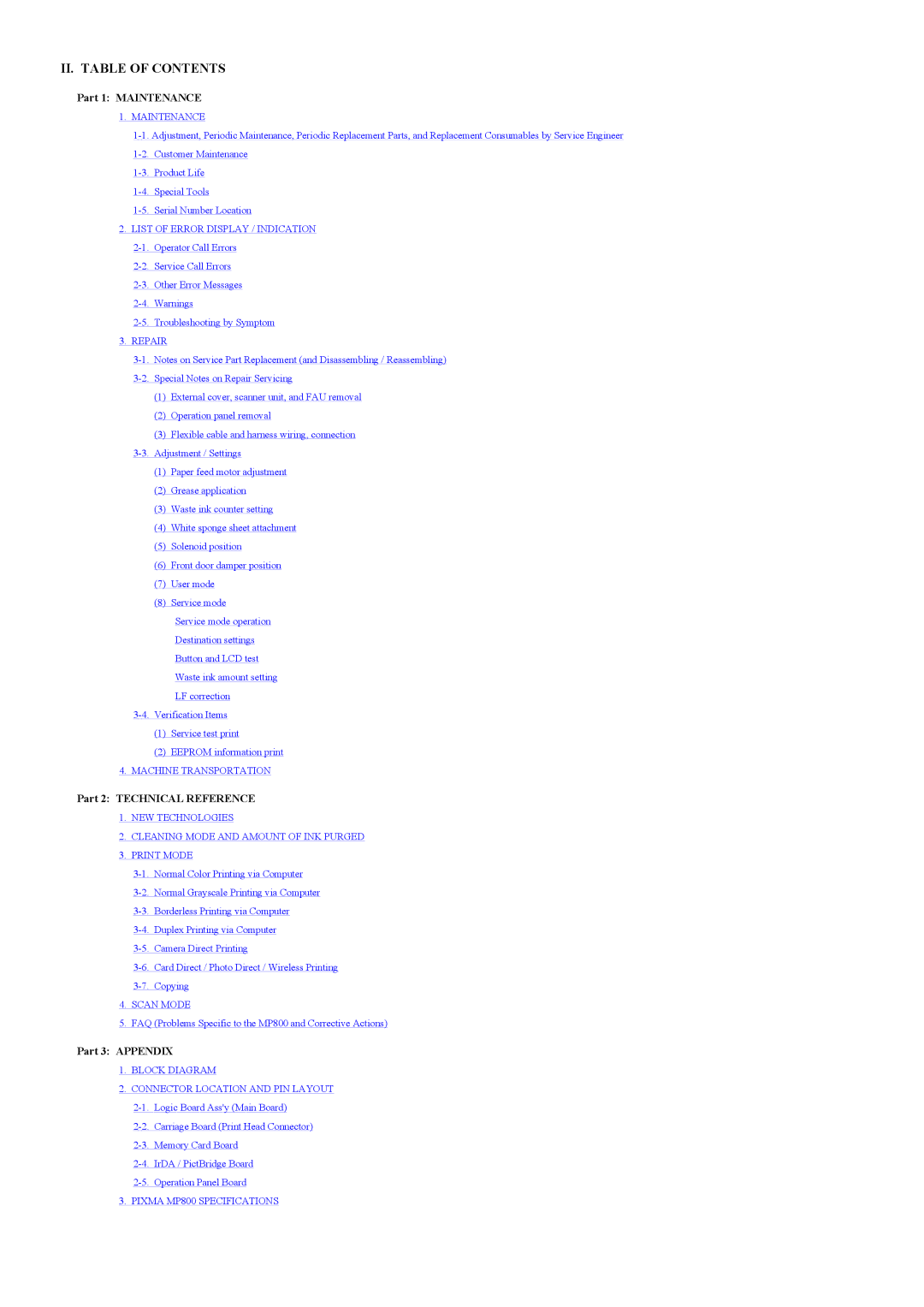 Canon MP800 manual II. Table of Contents 