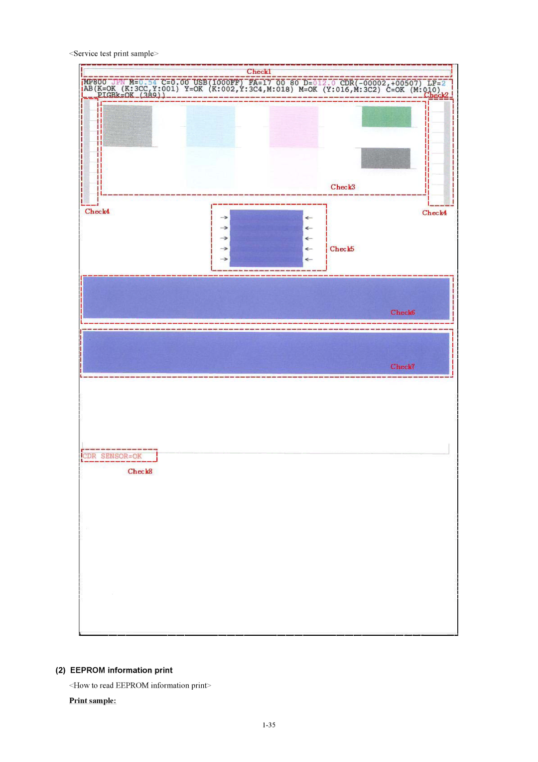 Canon MP800 manual Eeprom information print, Print sample 