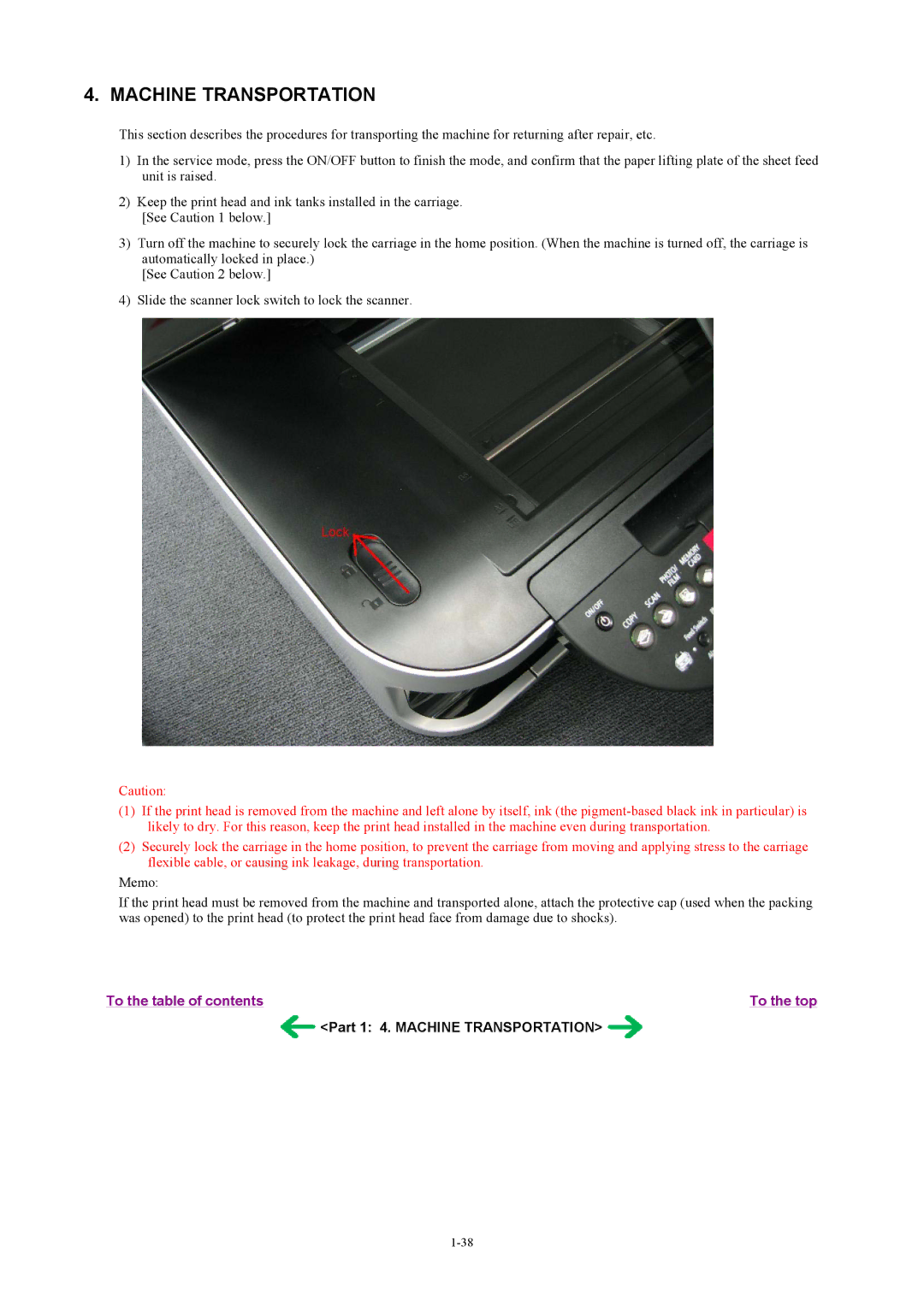 Canon MP800 manual Machine Transportation 