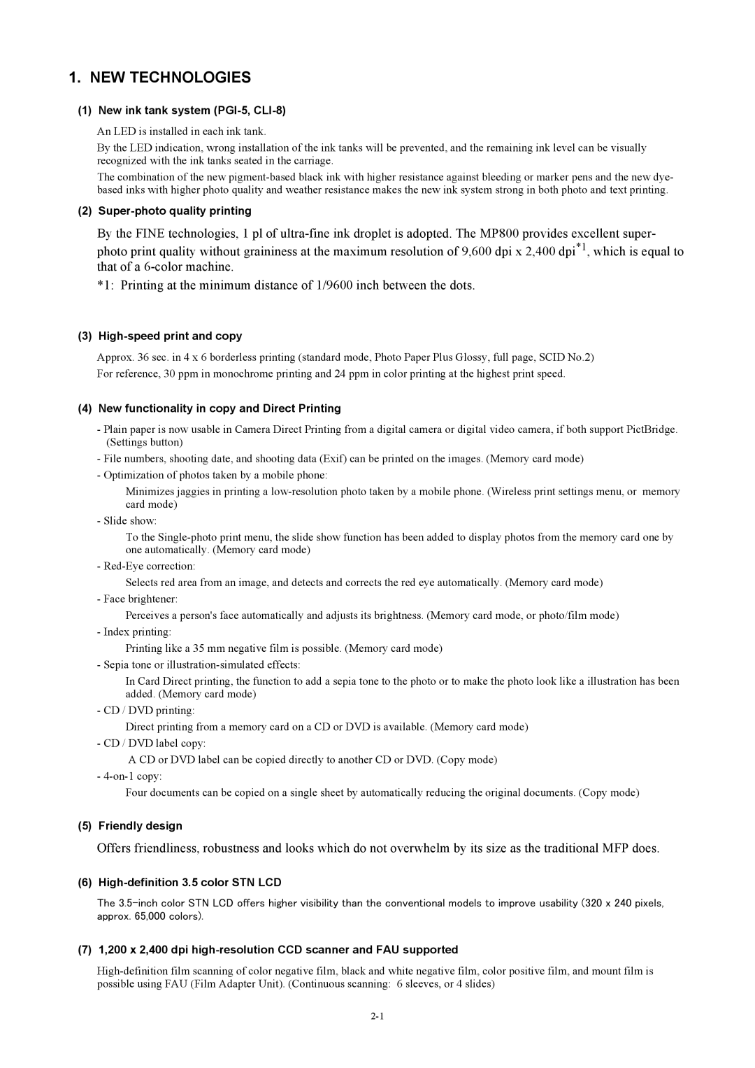 Canon MP800 manual NEW Technologies 