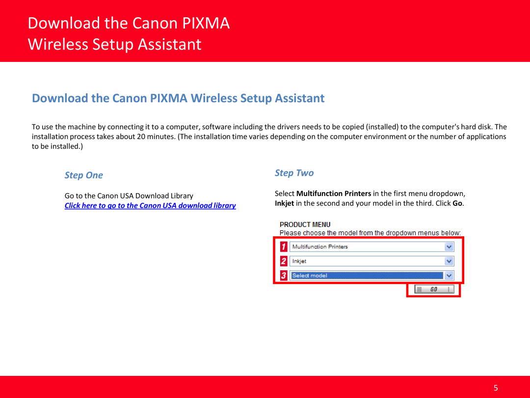 Canon MX640, MP990, MP560 manual Download the Canon PIXMA Wireless Setup Assistant, Step One, Step Two 