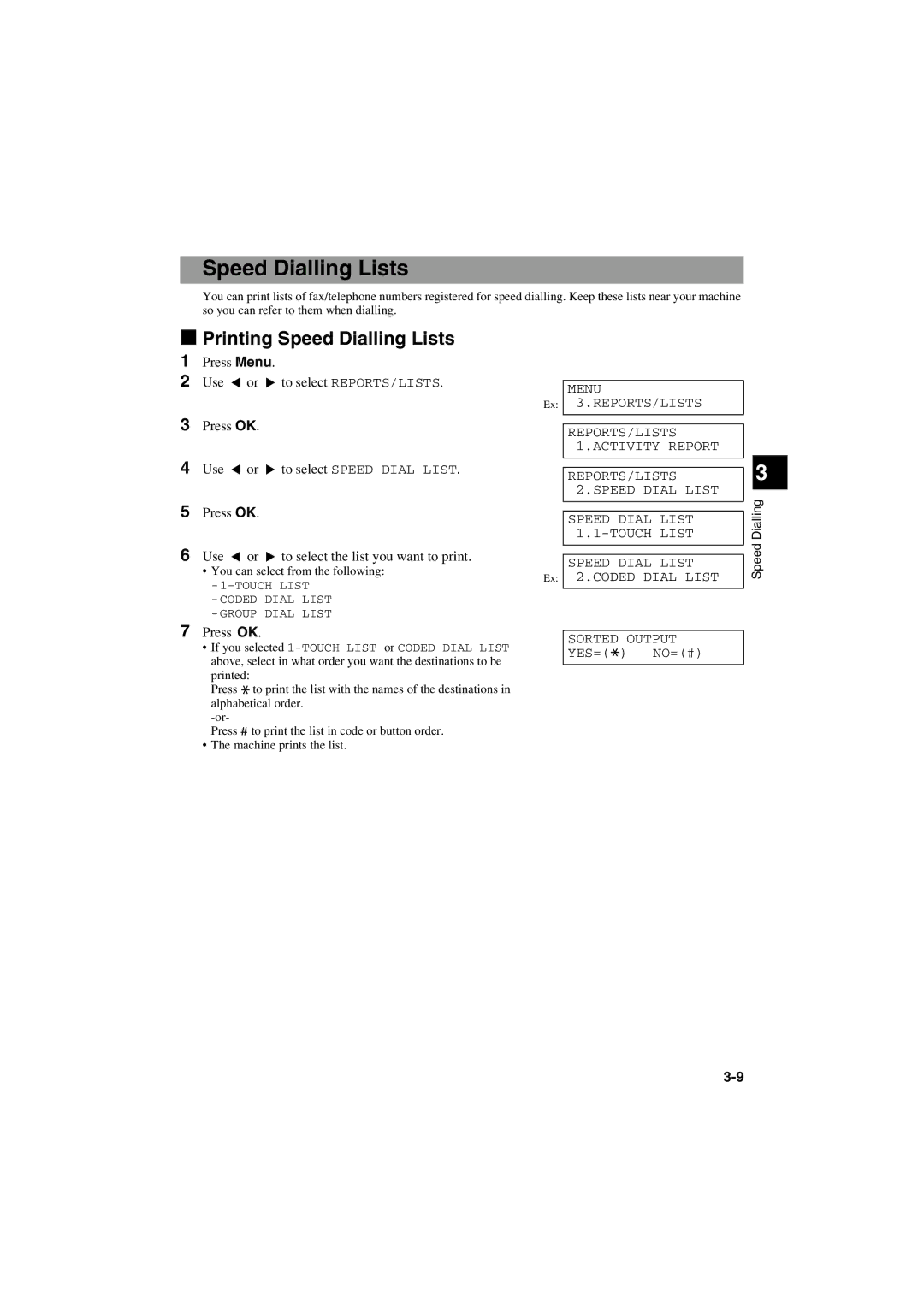 Canon MPC600F/400 manual Printing Speed Dialling Lists, To select the list you want to print 