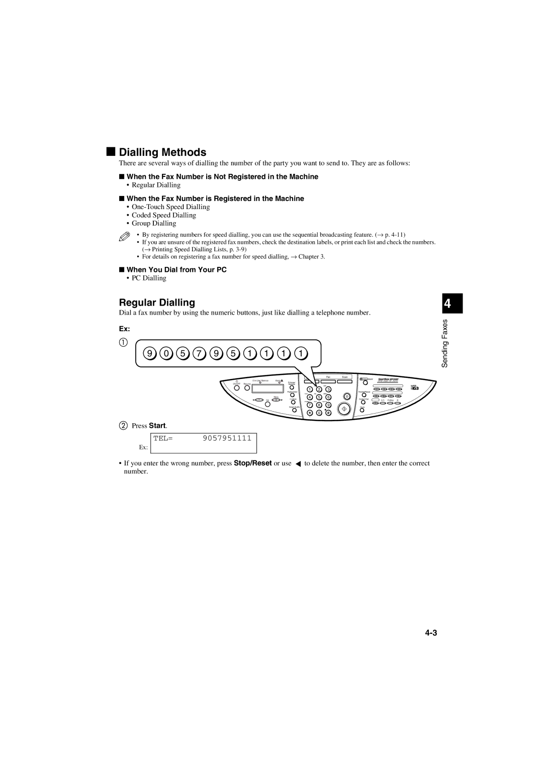 Canon MPC600F/400 manual Dialling Methods, Regular Dialling, When the Fax Number is Not Registered in the Machine 