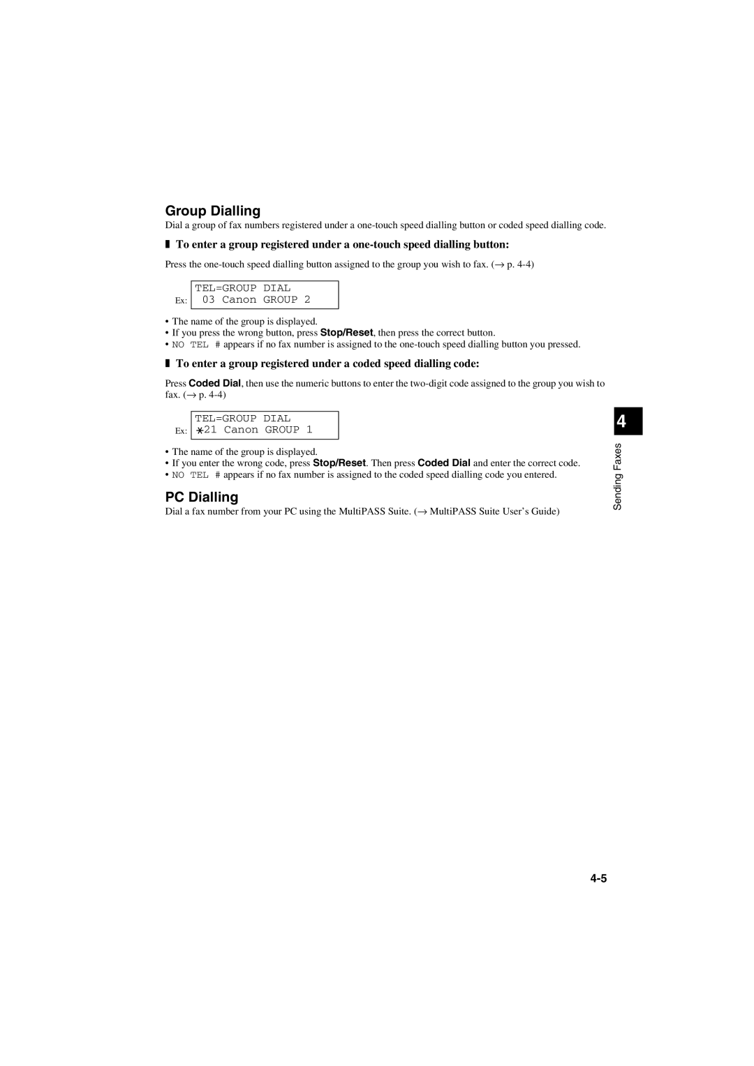 Canon MPC600F/400 manual Group Dialling, PC Dialling 