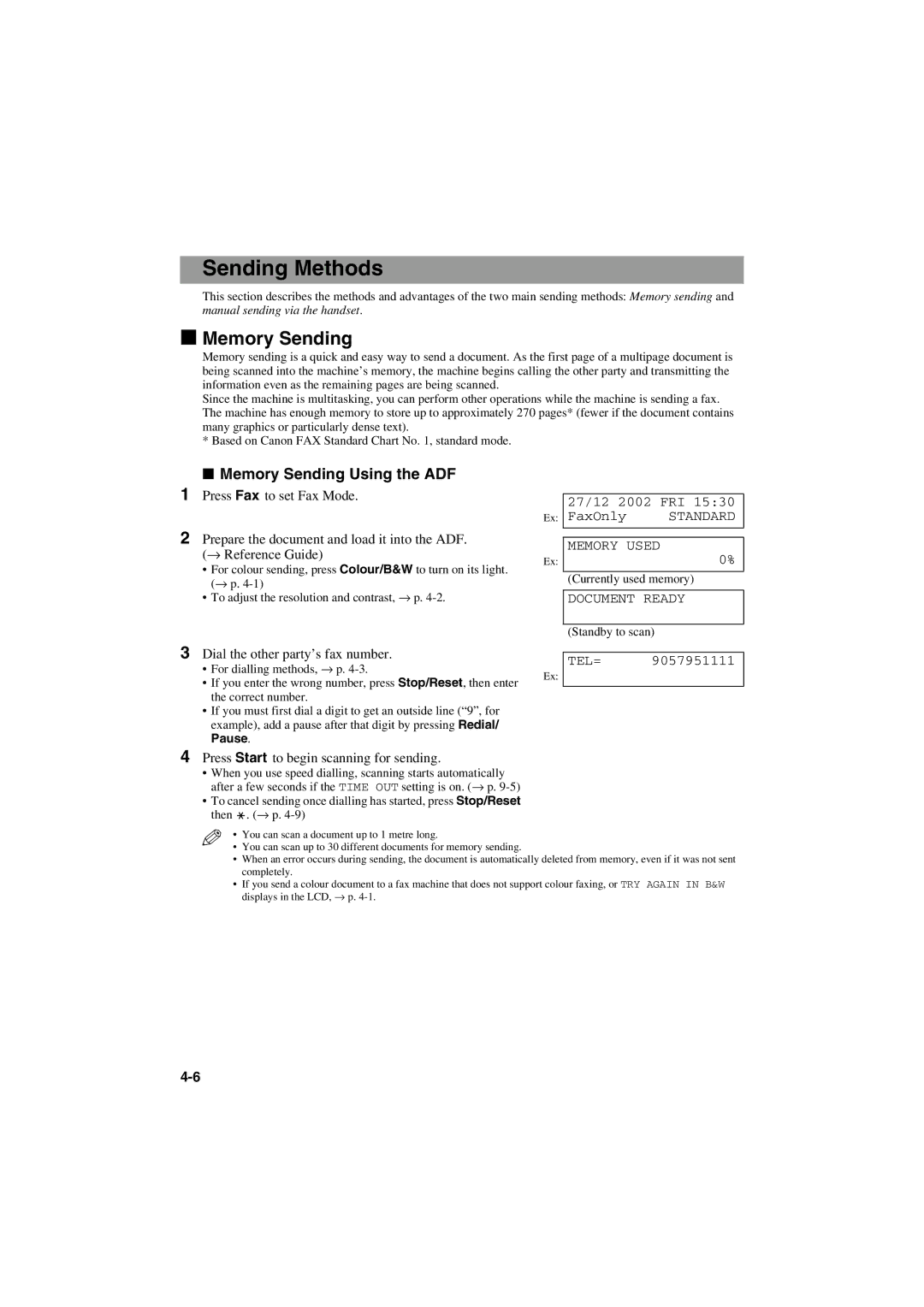 Canon MPC600F/400 manual Sending Methods, Memory Sending, Dial the other party’s fax number 