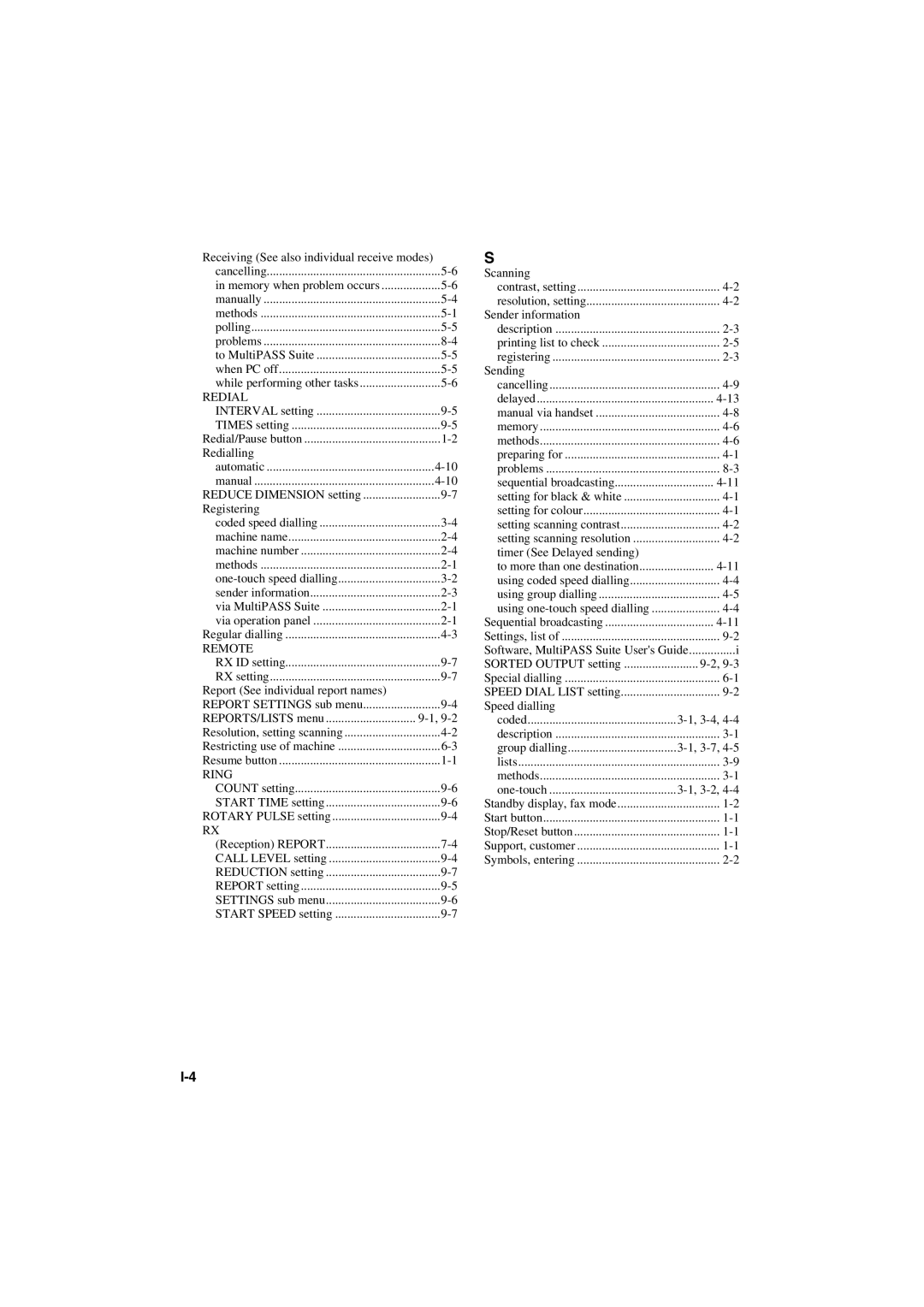 Canon MPC600F/400 Receiving See also individual receive modes, Redialling, Registering, Report See individual report names 