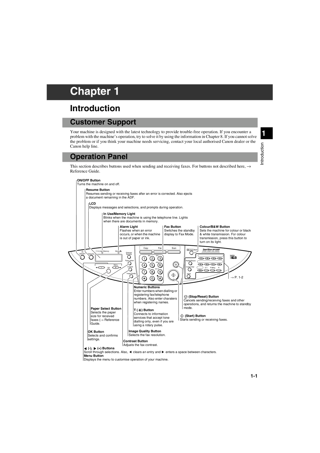 Canon MPC600F/400 manual Introduction, Customer Support, Operation Panel 