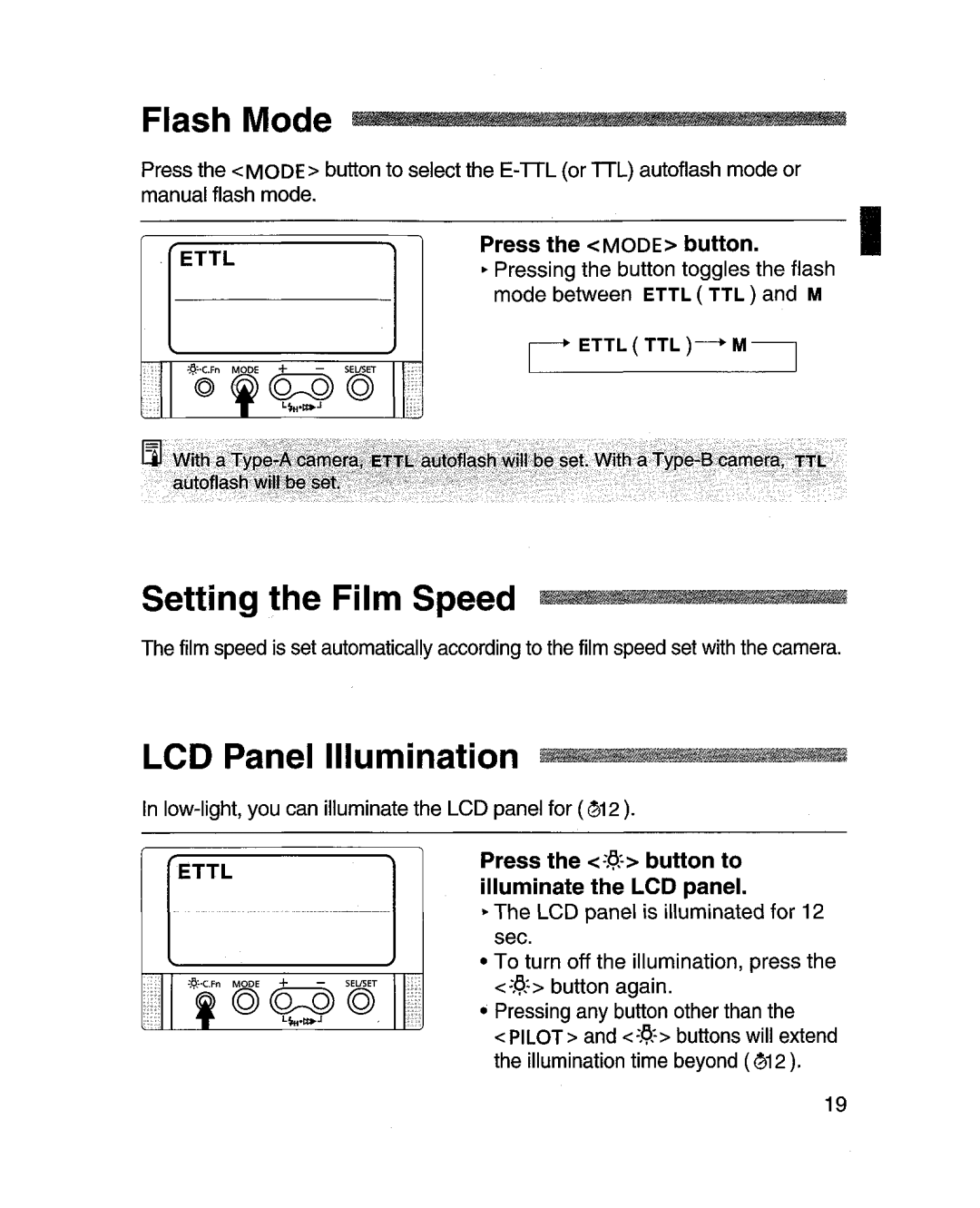 Canon MR-14EXl manual Setting the Film Speed .I8III,.1IIIIJIj, Press the Mode button 