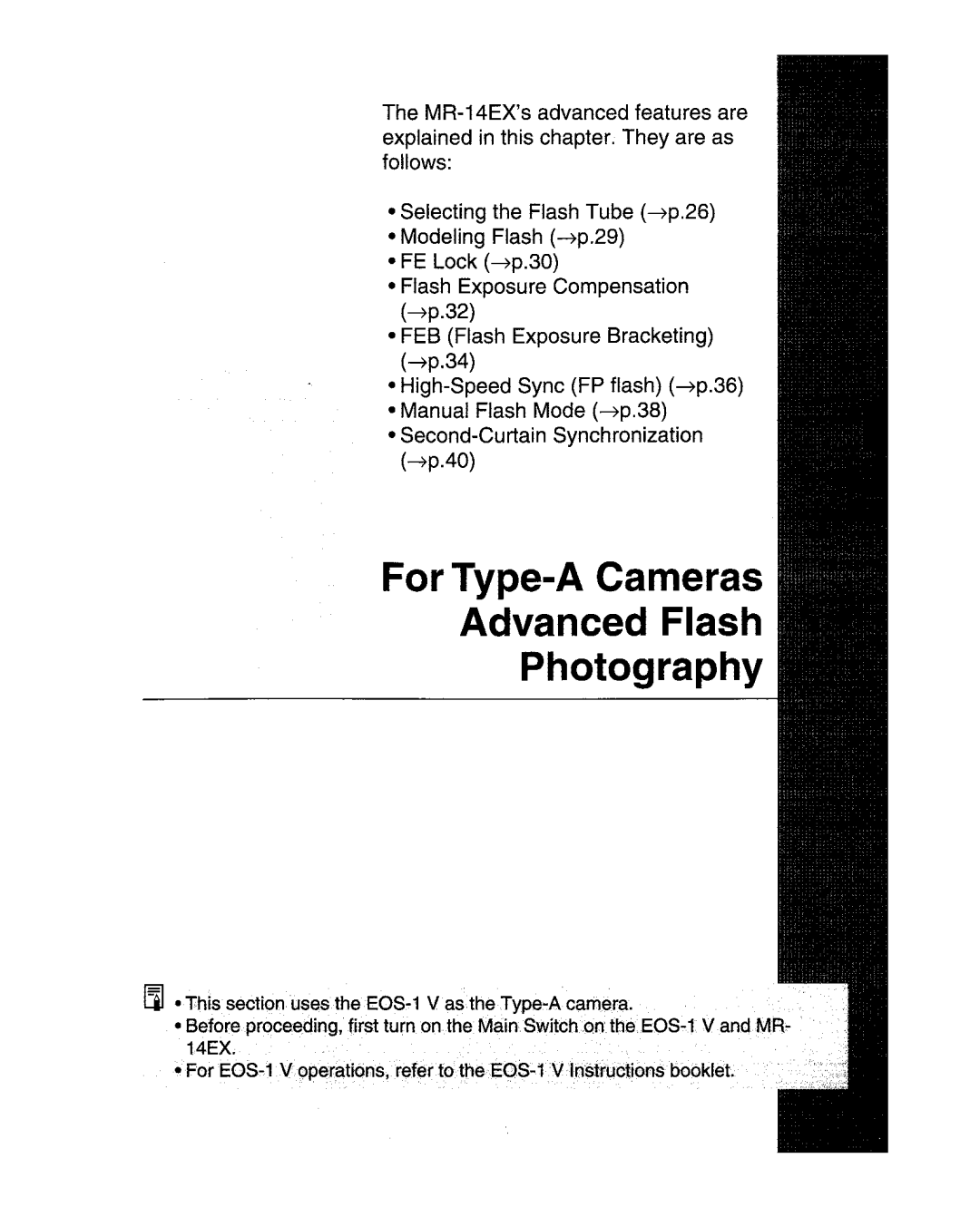 Canon MR-14EXl manual For Type-A Cameras Advanced Flash Photography 