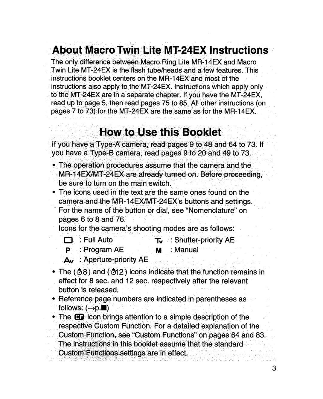 Canon MR-14EXl manual Icons for the camerasshooting modes. are. as follows, FollbWS7p 